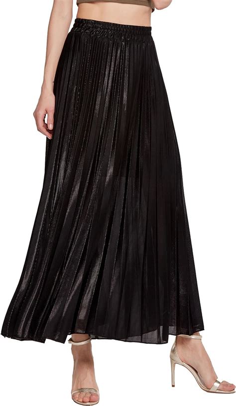 pleated detailing metallic fabric long skirt|shimmer pleated accordion skirt.